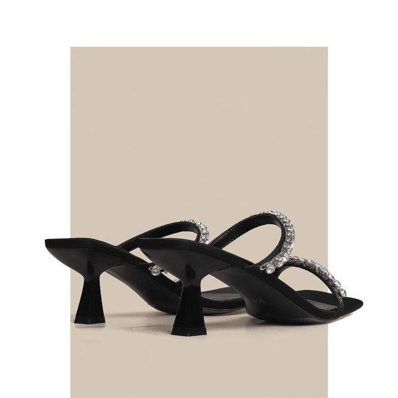 Sandals Women's Summer High Heels 2025 New Models Less Foreign Style High Value Open-toed Temperament Rhinestone Thin Heel with Sandals