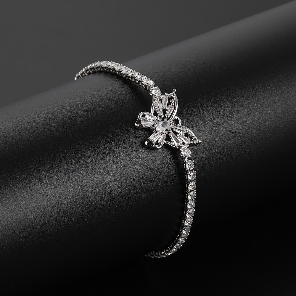 Vintage Krystallkjede Armbånd For Kvinner Menn Metall Sølvfarge Skinnende Butterfly Charm Armbånd Party Trendy Smykkegaver