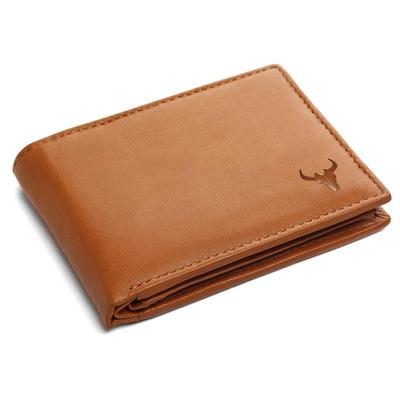 Carteira de couro para homens I Feito à mão I Slots para cartão de crédito/débito I 2 compartimentos para moeda I 2 compartimentos secretos (bronzeado)