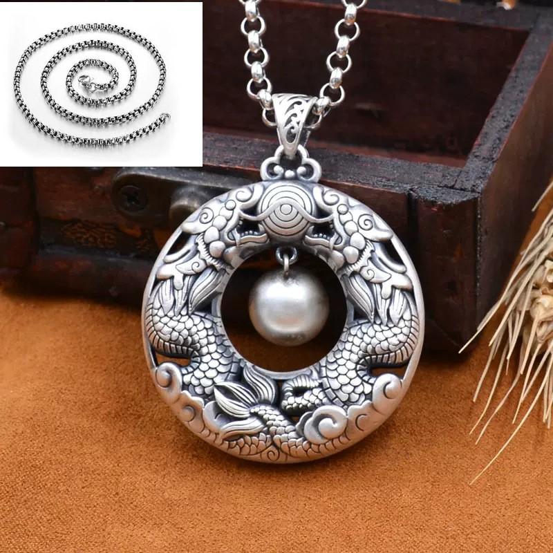 Vintage U-Shaped Copper Pendant Necklace Women Men Long Chain With Pearl Steel Or Braided Rope Option