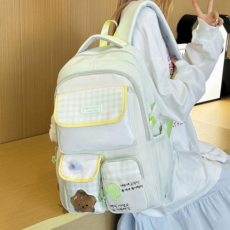 New schoolbag female Japanese ins cute dopamine contrasting color college style primary and secondary school students multi-compartment backpack