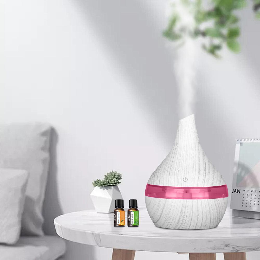 

300ml Wood Grain Essential Oil Diffuser Humidifier USB Desktop Aromatherapy with 2 Oils Quiet Stylish білий