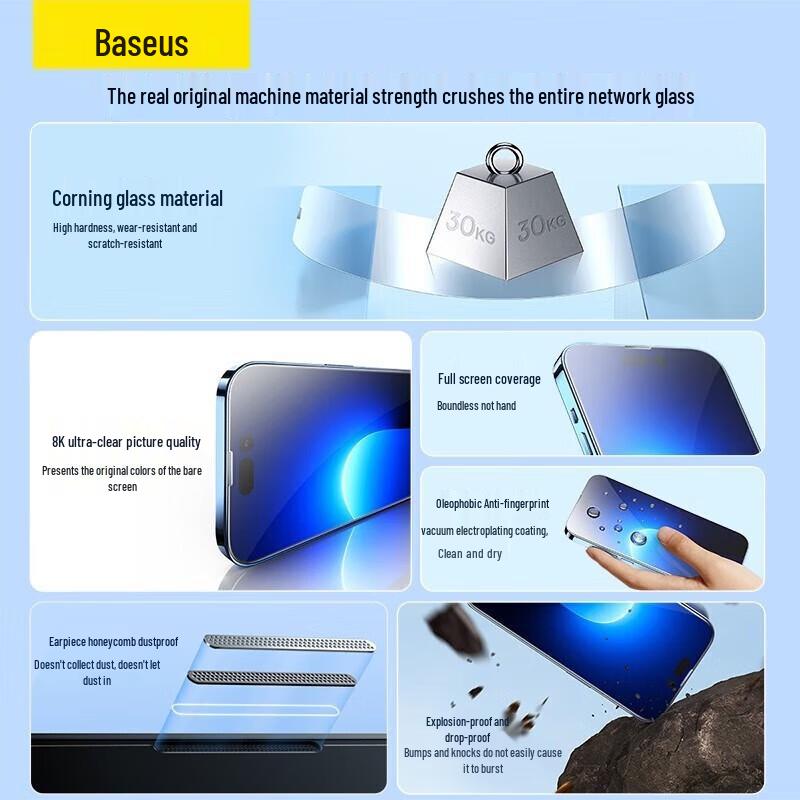 Baseus Protection d'écran HD Corning avec kit d'auto-alignement sans poussière