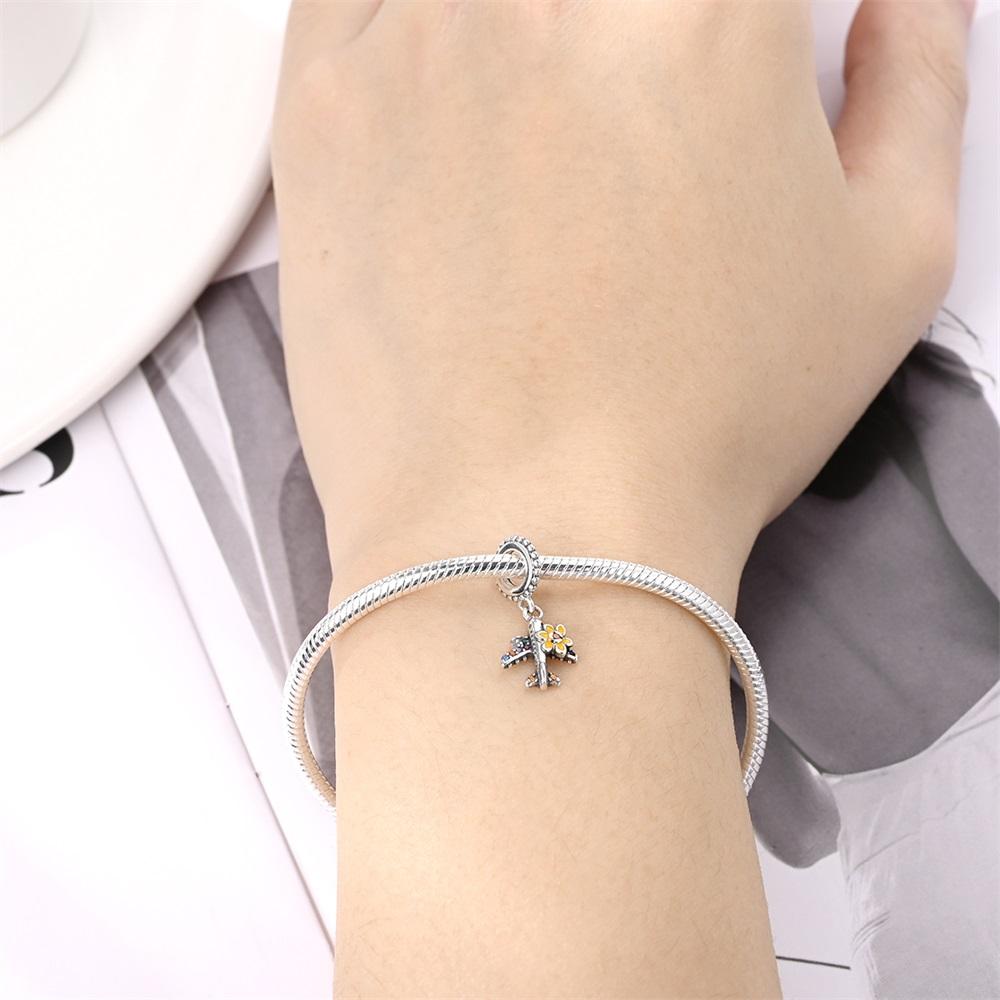 Original Copper Charms Luxury Yellow Flower Airplane Pendant Beads Fit Bracelet Diy Women Making Delicate Gift