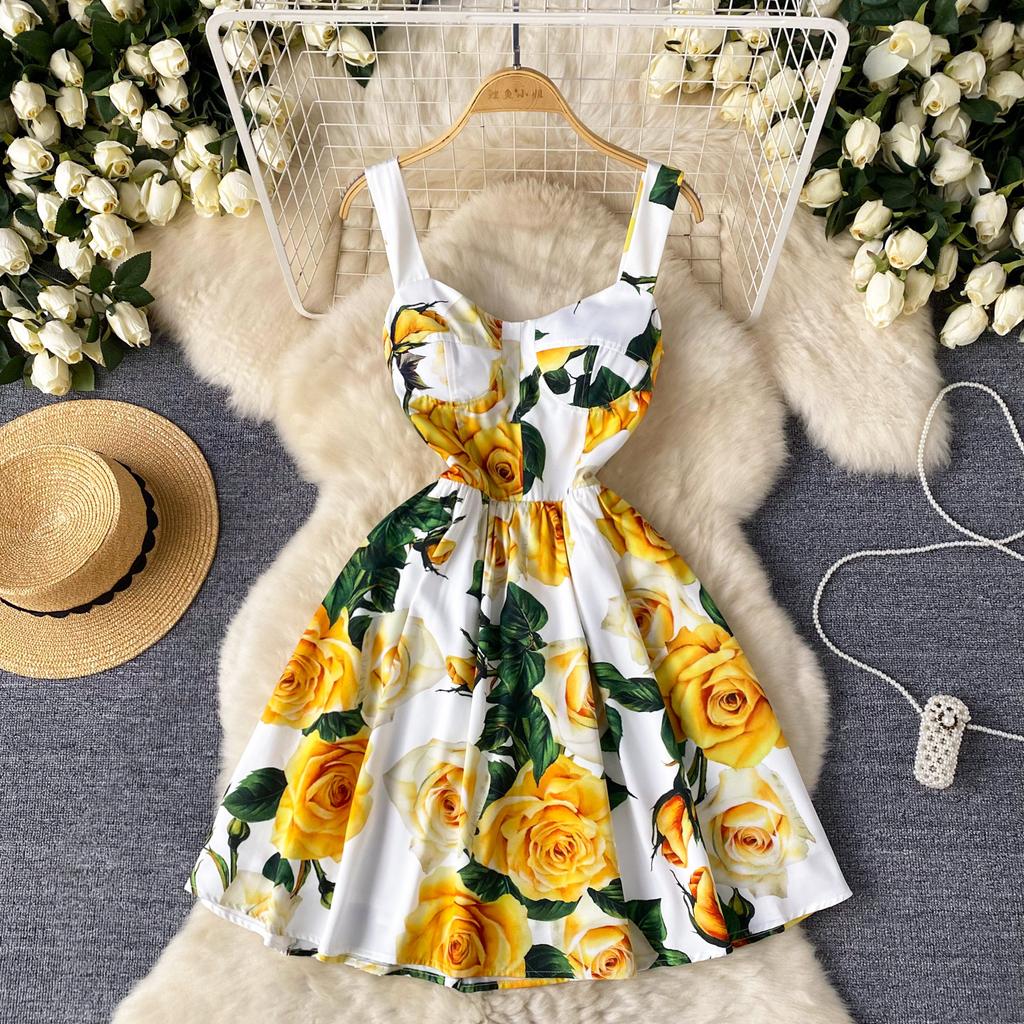Women's Summer Vintage Elegant Printed Waist-slimming Halter Dresses