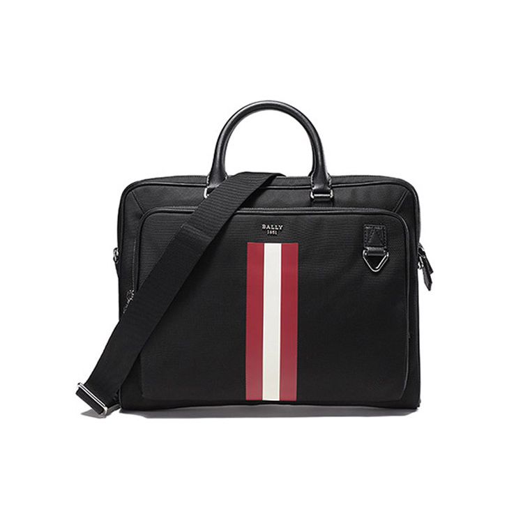Bally Klassische gestreifte Stoff Umhängetasche Aktentasche Schultertasche Herrentaschen Schwarz 6301385