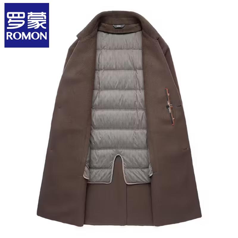 Romon Men's Wool Blend Mid-Length Double-Faced Overcoat