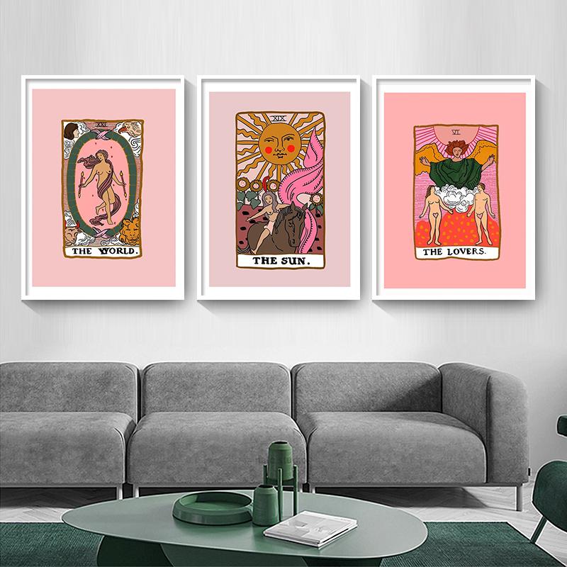 Nordic Lovers Tarot Poster Starman Canvas Painting Illustrated World Art Print Modern Sun Wall Picture For Bedroom Home Decor