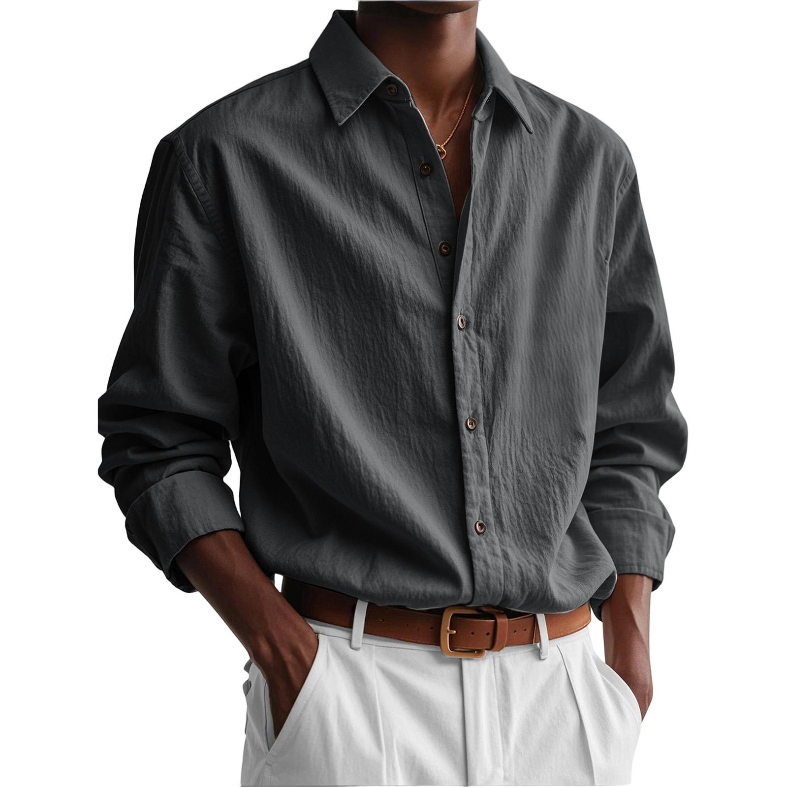Men s Casual And Fashionable Long-sleeved Lapel Button-down Shirt L