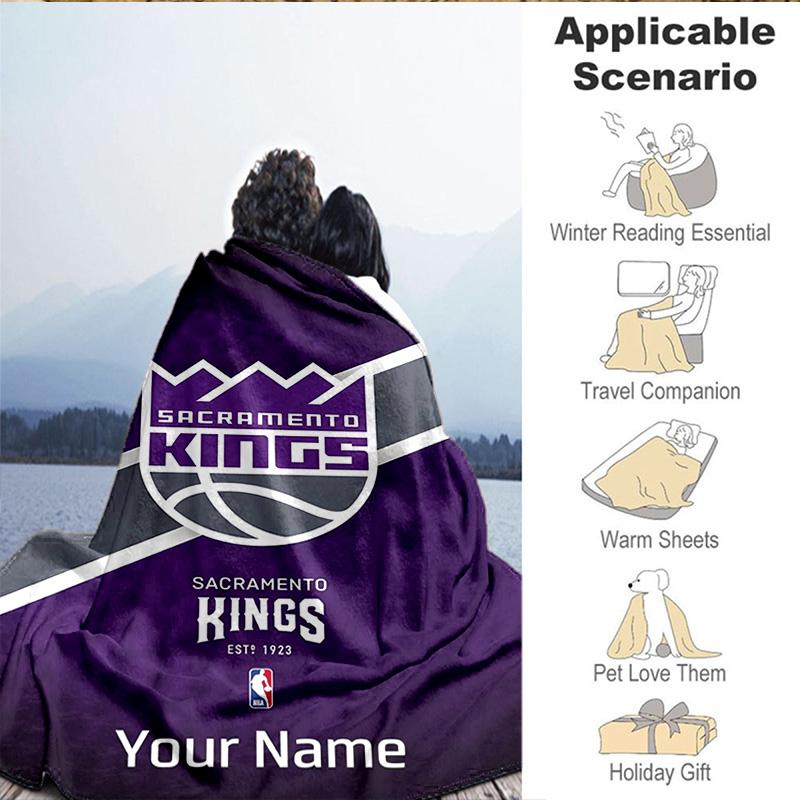 1PC Custom Name Blanket Kings Basketball Team Logo Flannel blankets Patterns Throw Blanket All-Season Soft Gift for Couch, Bed, Camping, Birthday gift