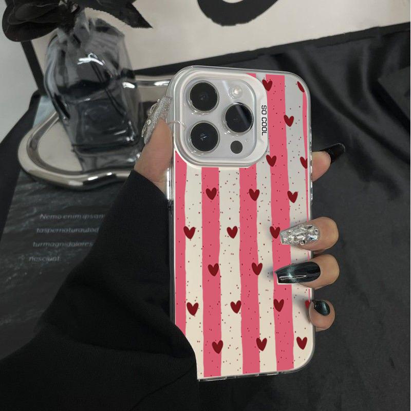 Case for Realme 15 14 13 12 Pro Plus 11 10 Pro 8 5G C63 C55 C53 C51 C61 C25 C21Y C25Y Red Stripe Love Heart Plating Pink Cover