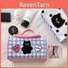 Cute Plaid Cat Makeup Bag For Girls 2024 New Trendy Sweet And Fresh Pu Material