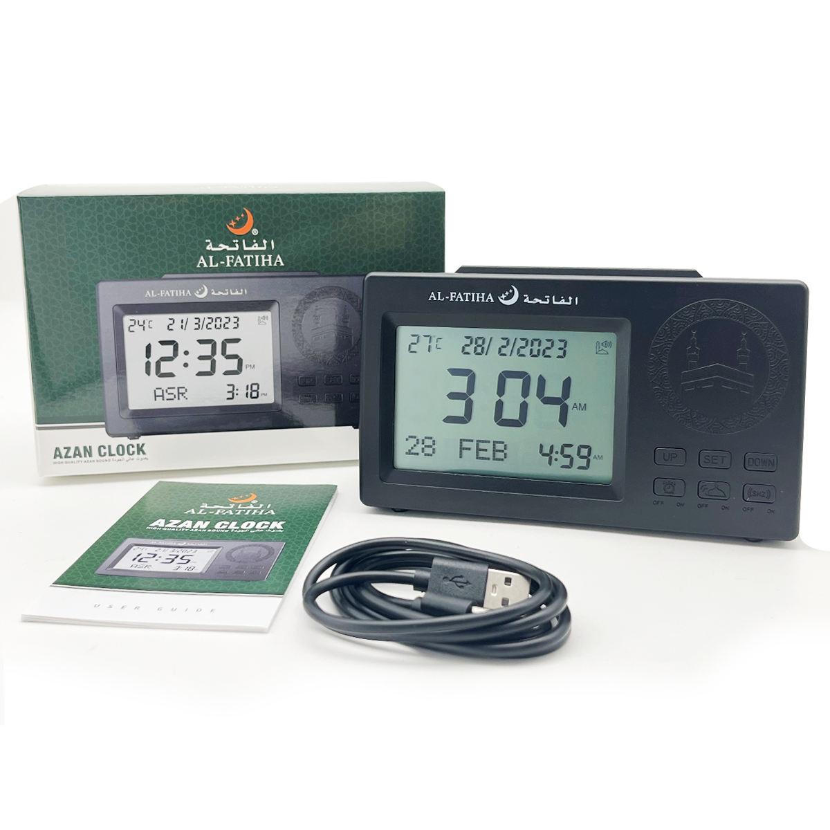 Al Fatiha Muslim Prayer Clock with Automatic Time Setting Hijri Gregorian Calendar LED Backlight Desktop Azan Clock чёрный