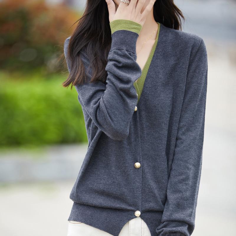 Dámský vlněný kardigan Qinghe kašmír 50% hedvábí 50% vlna jaro a léto vlna měkký, pohodlný a teplý