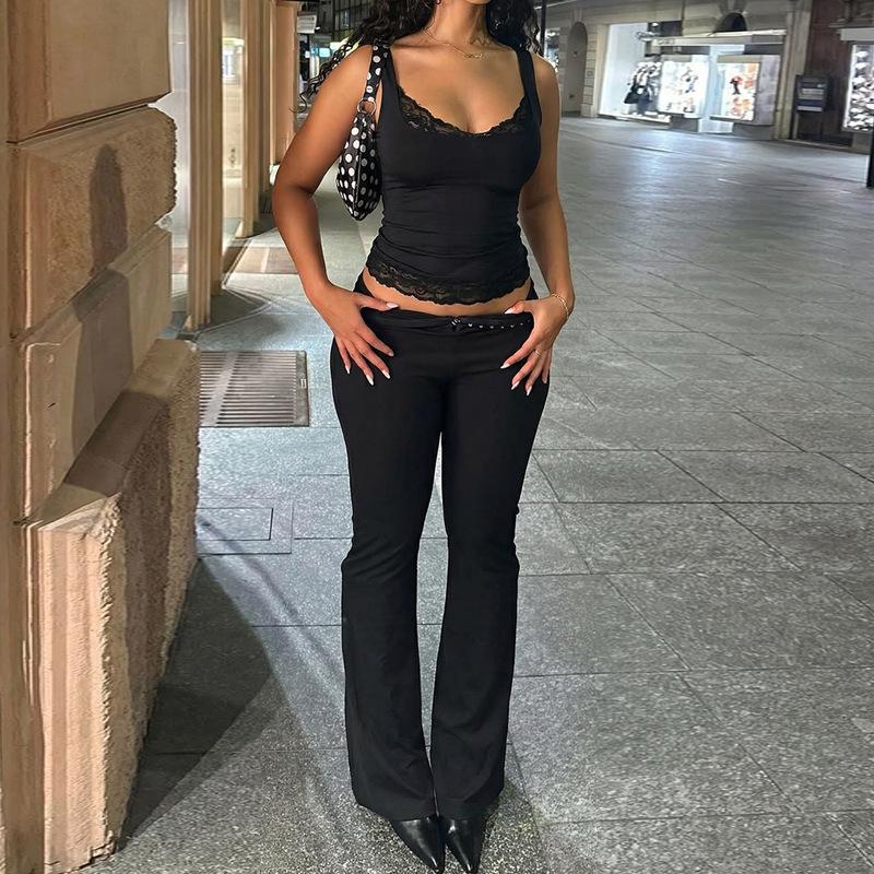 2026 Summer Sexy Lace Trim Solid Color Hot Girl Style Tank Top for Women