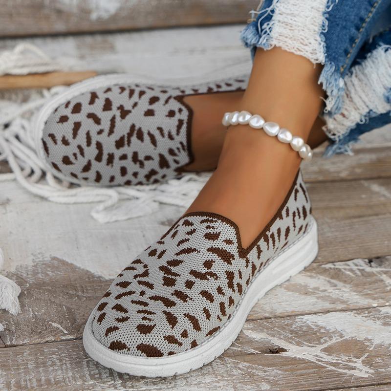 Fashion Spring Thick Sole Shoes Leopard Pattern Sexy Mesh Flats Shallow Mouth Casual Single Sandals Women Walking Mesh Flat Shoes