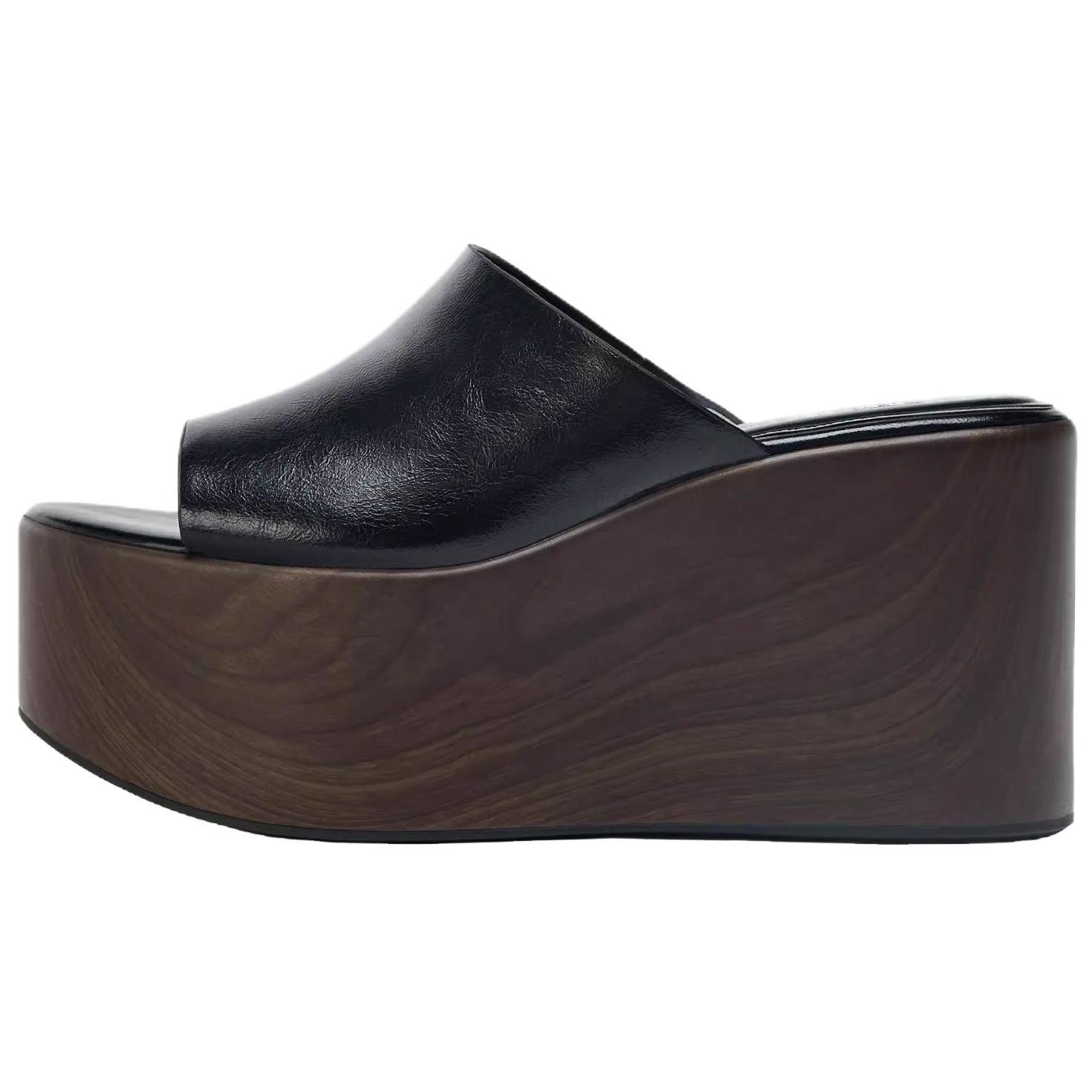 Zara Trf Сандалии-слайды с открытым носком на танкетке с круглым носком Водонепроницаемые Модные на высоком каблуке Женские сандалии Черные 3350510800 41