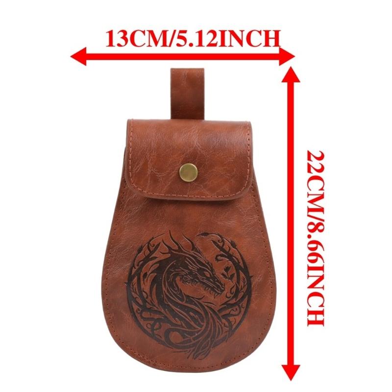Medieval Faux Leather Belt Pouch,Portable Retro Renaissances Belt Bag Coin Purse Dices Bag for LARP Cosplay,Halloween