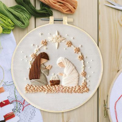 Nativity Stamped Cross Stitch Embroidery Kits with Hoop Cloth Color Thread