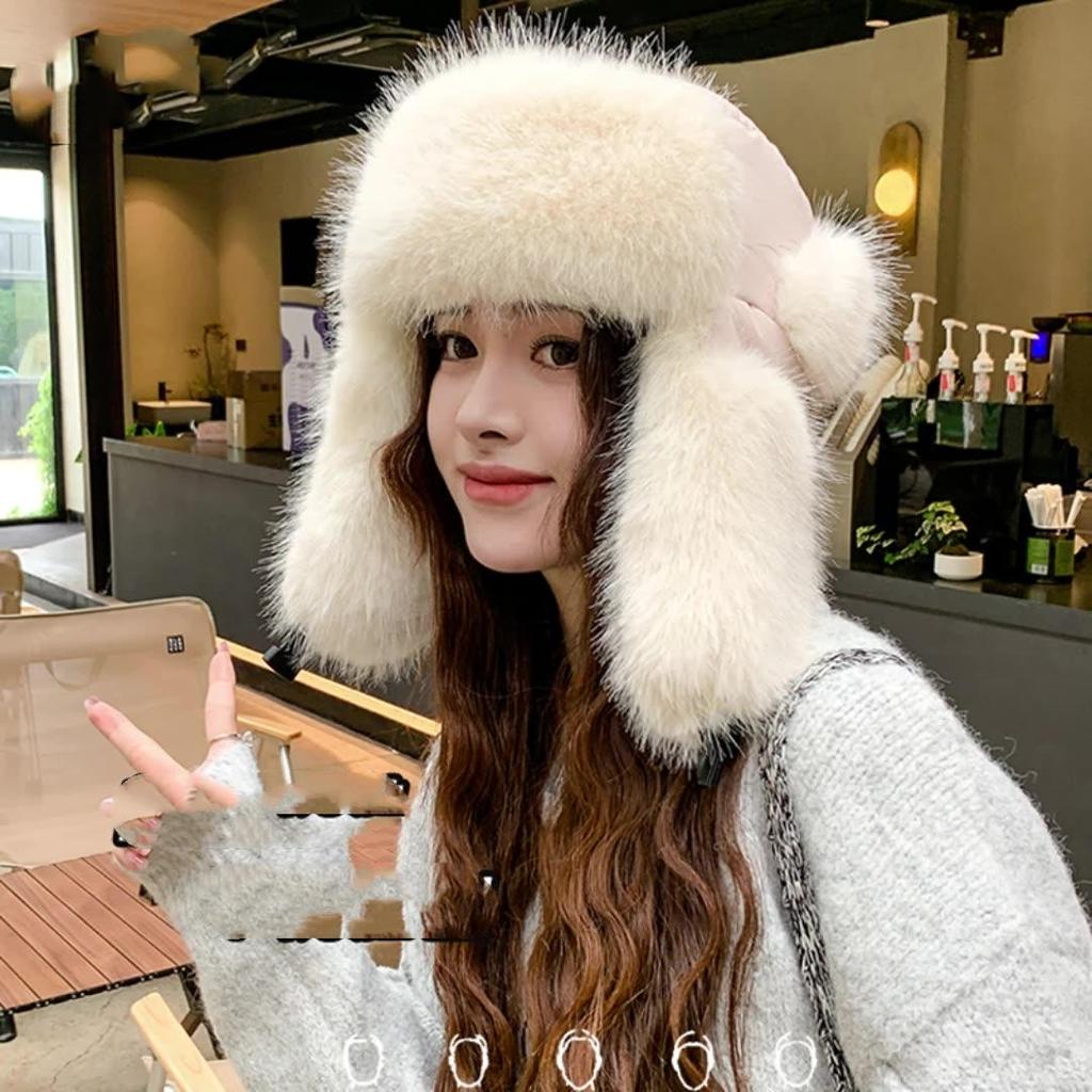Women Autumn Winter Warm Thicken Ear Protector Hat Cold Fur Velvet Outdoor Bomber Cap Sweet Cute Lei Feng Hats
