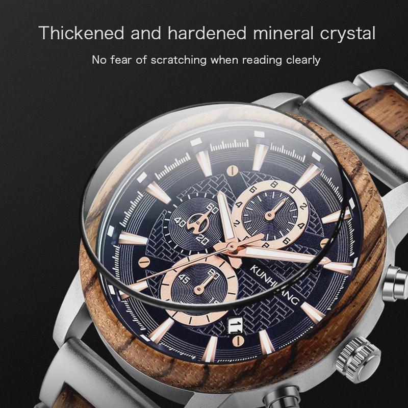 Wood Watches Luxury Luminous Multi-function Wooden Men's Chronograph Quartz Retro Watch Fashion Sport Timepieces