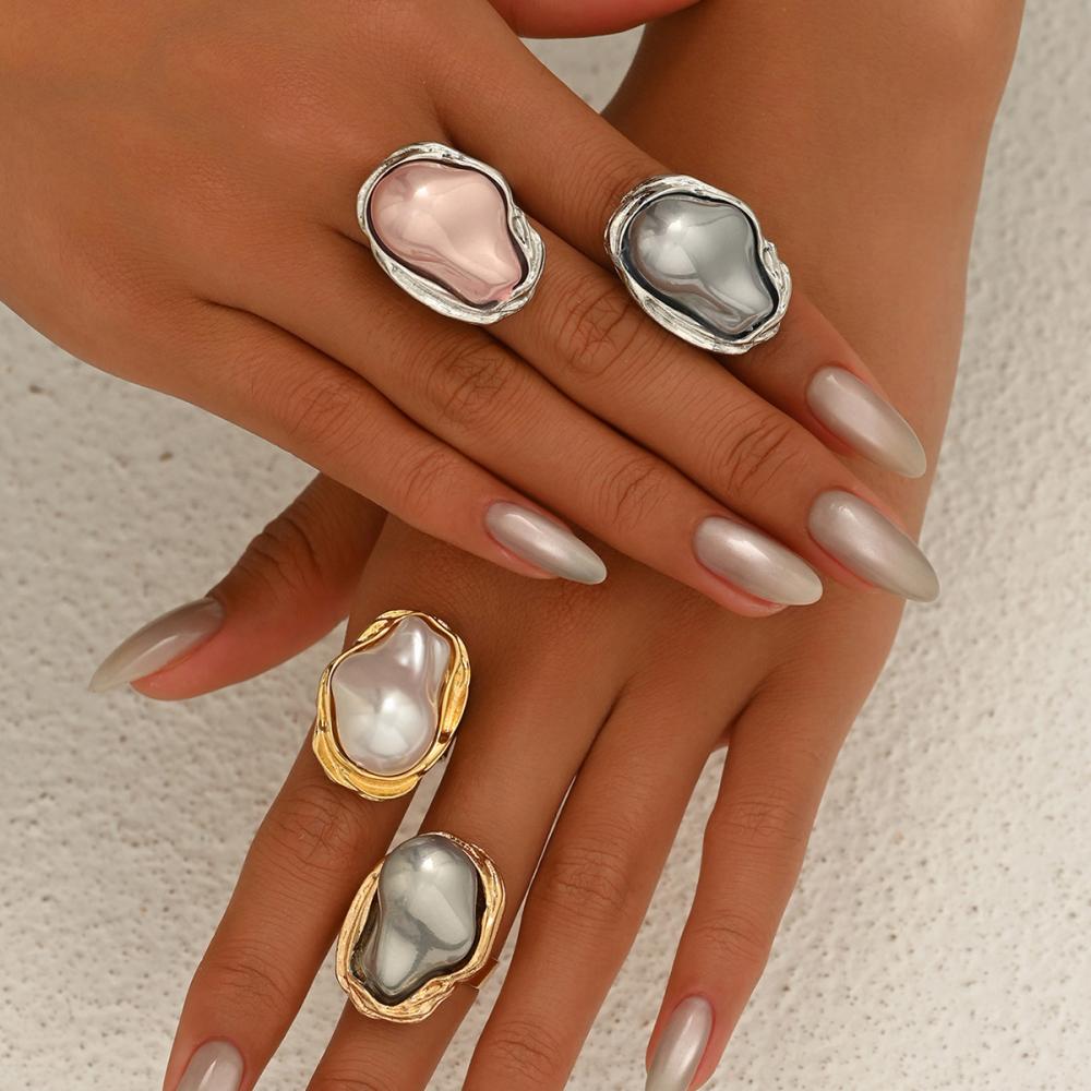 Anelli Vintage Irregolari Barocchi in Perle Imitazione per Donne Punk Geometrici Regolabili Anello Aperto Gioielli Estetici da Matrimonio Sposa