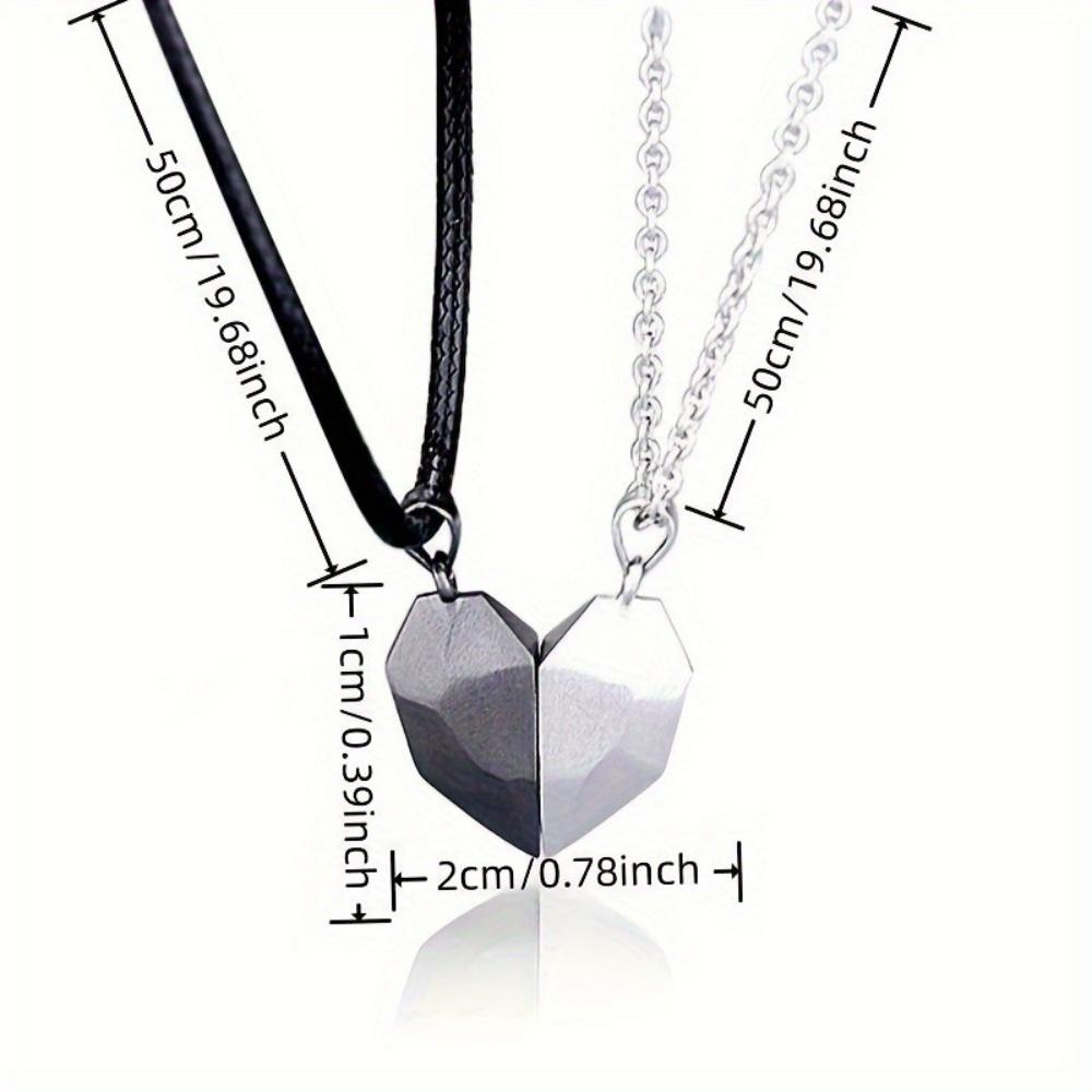 Valentine s Day Couple ECG Magnetic Heart Pendant Necklace Simple High Quality 50cm