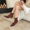 Pointed high-heeled suede short boots Autumn temperament Cross belt buckle short boots Women's boots