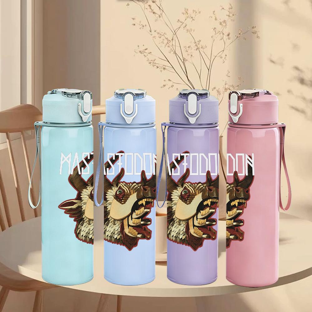 1PC Stag deer animal monochrome print 750ml colorful plastic sports water bottle leakproof pop up lid with straw for outdoor work home use
