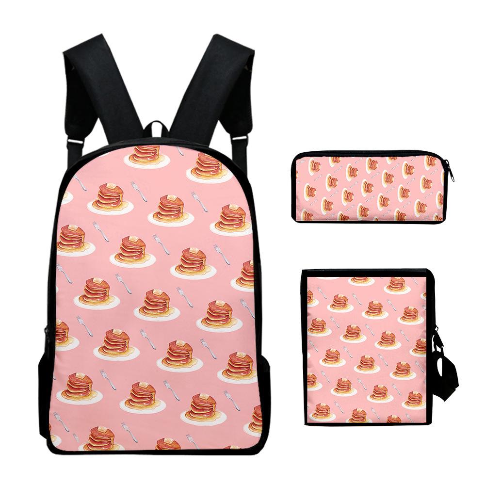 Harajuku Popular Cool Food 3D Print 3pcs/Set Pupil School Bags Laptop Daypack Backpack Inclined Shoulder Bag Pencil Case