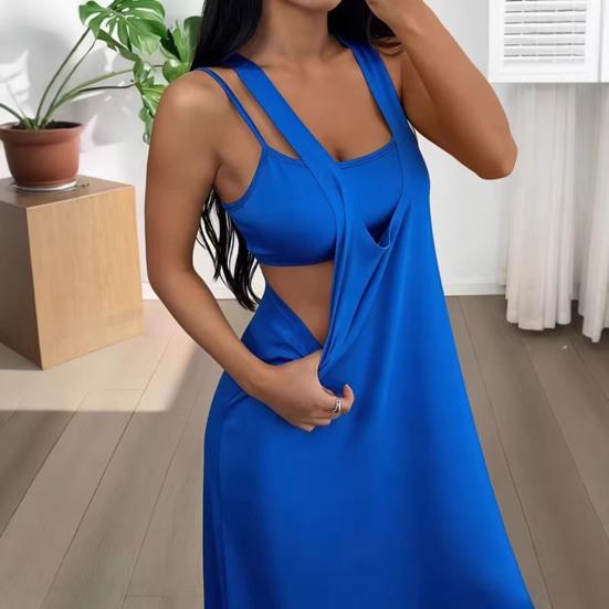 Women Cami Top Dress Two Piece Set Summer Solid Color Wide Strap Long Dress Camisole Casual Ankle Length Sleeveless Midi Dress