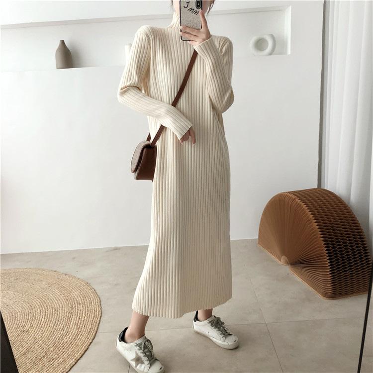Douyin Tmall Quality Knitted Dress Women's Autumn and Winter New Pit Strip Straight Inner Long Knee Bottom Long Dress