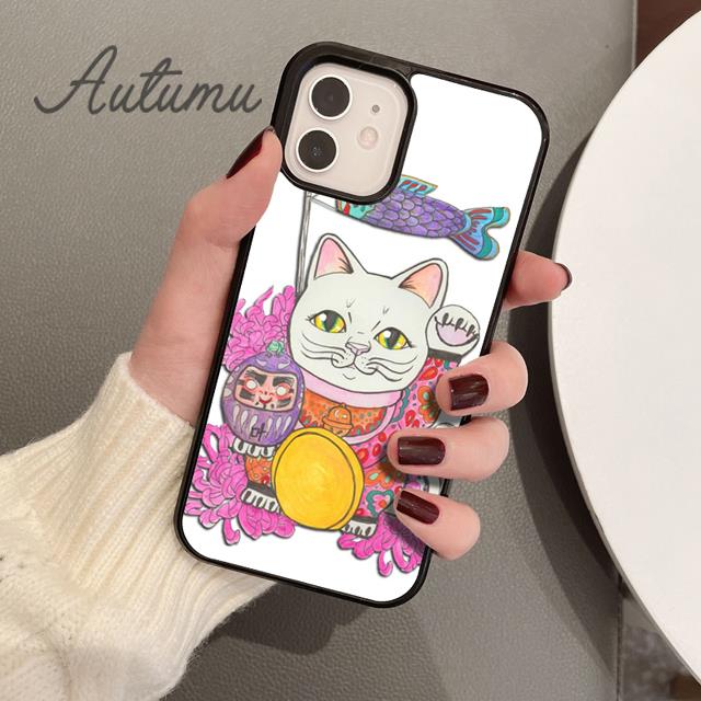 Urocze etui na telefon z kotem przynoszącym szczęście dla iPhone 11 12 13 14 Pro Max mini X XR XS SE 2020 5 6S 7 8 Plus Samsung Galaxy S21 S22 Cover shell