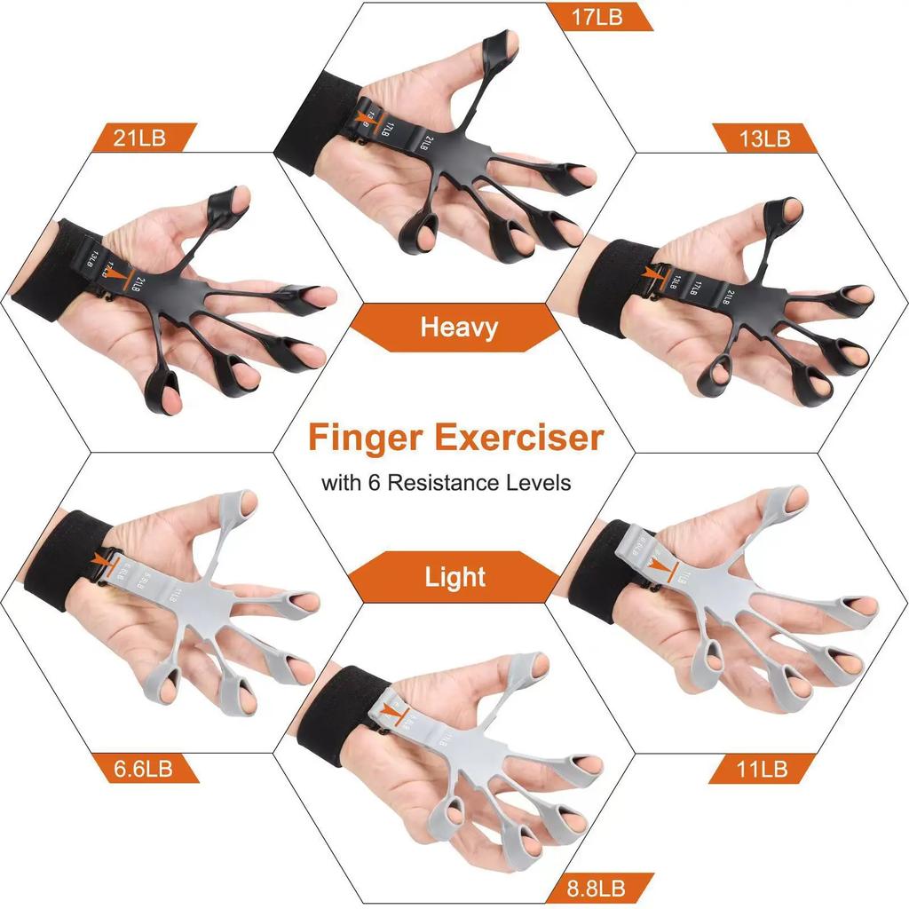 Silicone 5-Finger Grip Strengthener - Hand Rehabilitation Exerciser for Finger/Wrist Therapy & Vein Circulation Improvement