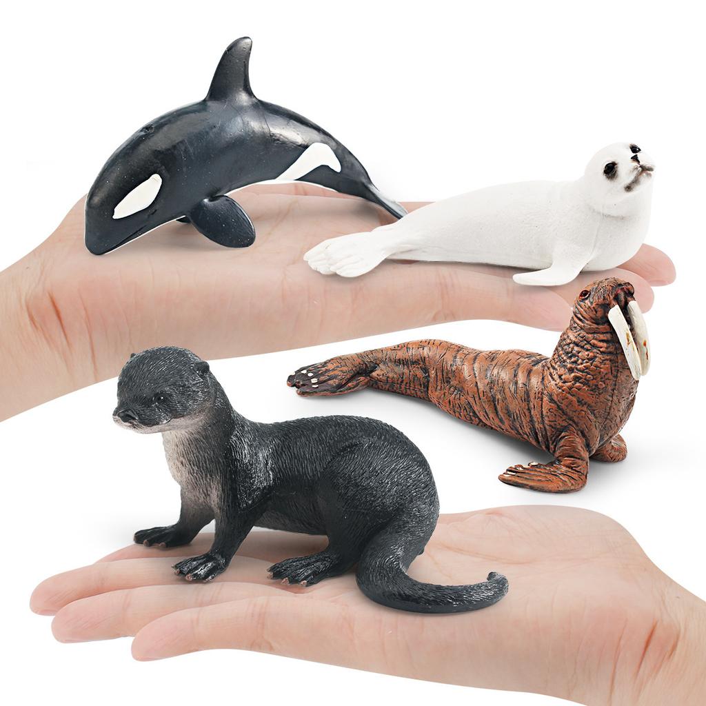 Supply 4 Simulated Marine Animal Models, Killer Whales, Walruses, Otters, Fur Seals, Children'S Cognitive Animal Ornaments