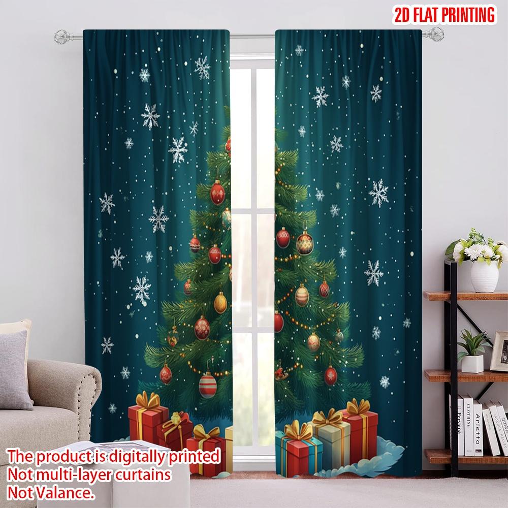 

2pcs,2D plane printing Curtains Christmas Tree Gifts Snowflakes_a (2) Polyester (without rod) Home Decor Use for Living Room, 52.50 × 116.00 cm 2 pcs