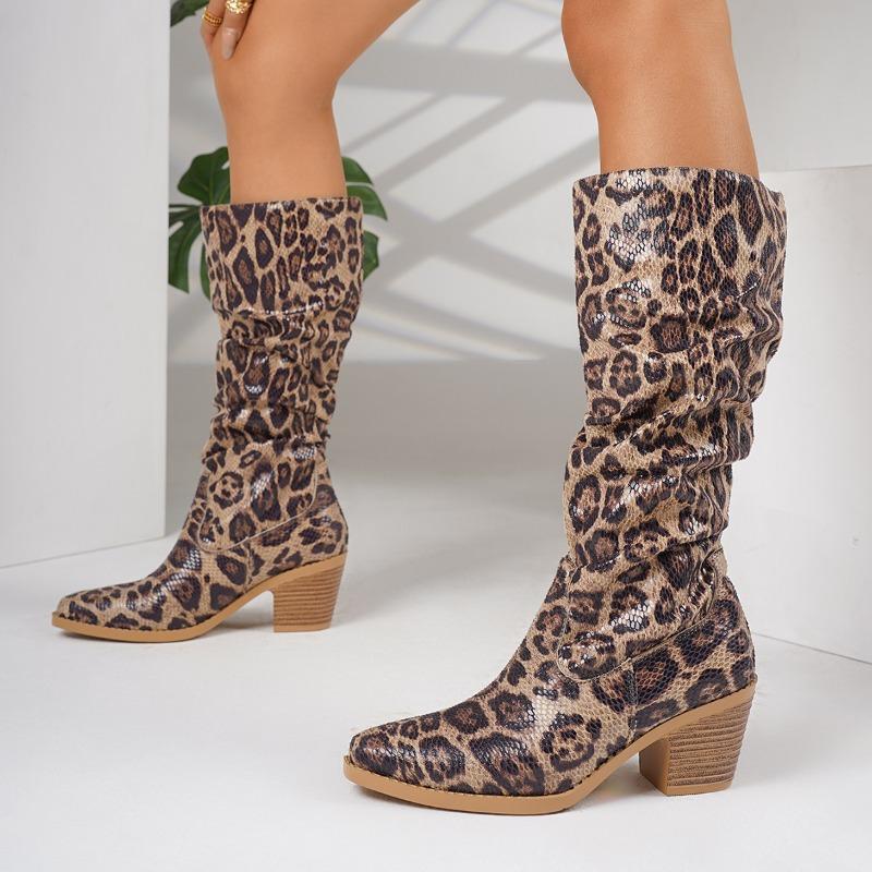 High Boots Autumn New Pointed Toe Sleeve Snake Sleeve Non-slip Wear-resistant Block Heel Single Shoes