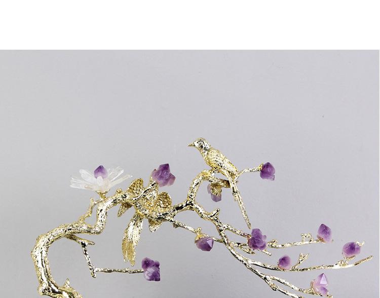 Amethyst Tree Golden Tree Metal Handicraft Crystal Sculpture Handmade Crystal Statue Metal Decorative Figurines Home Decoration