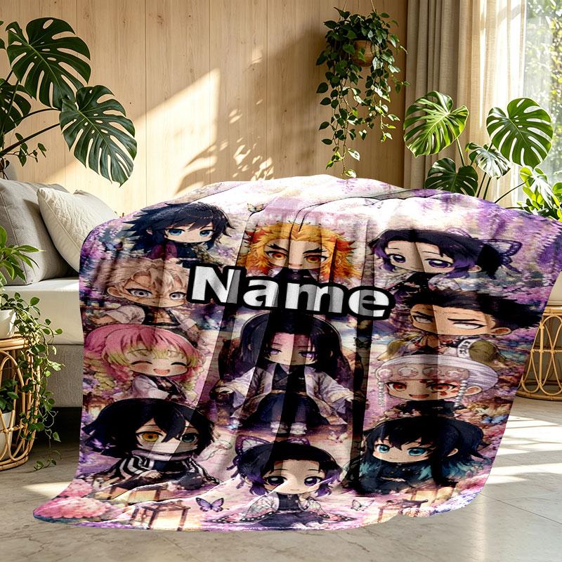 Custom Name Personalized Demon Slayer Print Blanket, Home Decor, Bedroom, Sofa, Camping, Couch, Gifts for Birthday Christmas