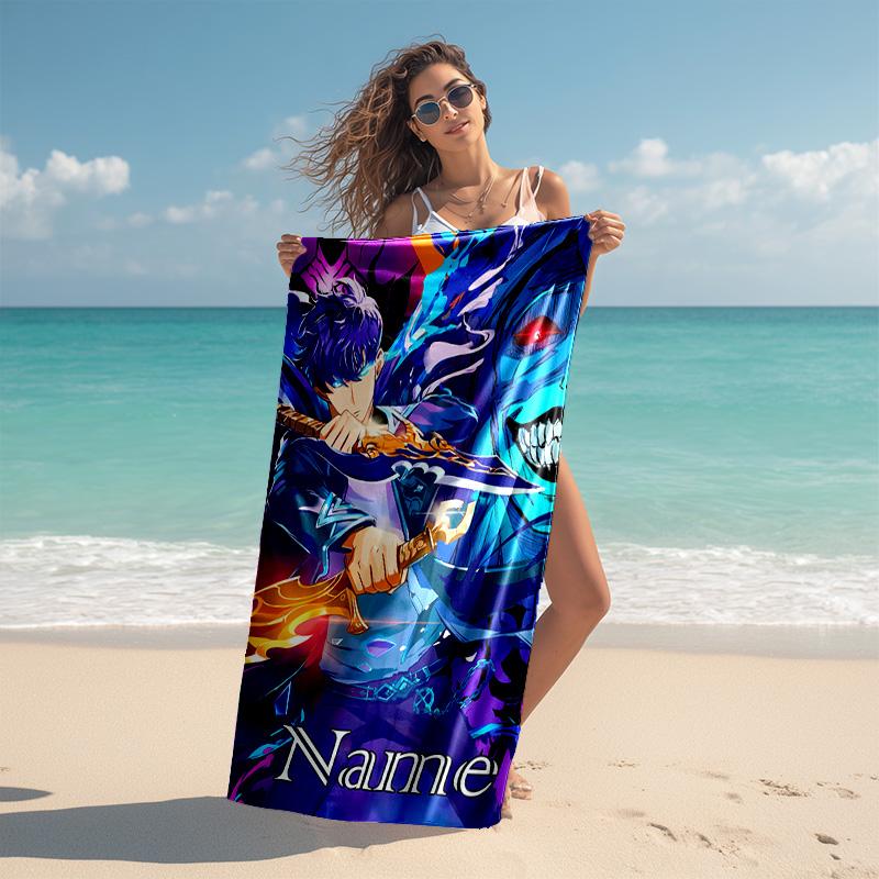 Personalized customized proof beach towel with Solo Leveling pattern - soft, absorbent,quick-drying,perfect swimming,camping&bathing