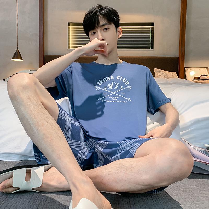 Men's Summer Modal Pajama Set: Korean Style Short-Sleeved Top and Shorts for Teens and College Students
