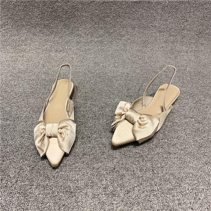 Bow Sandals Women Summer Pointed Low Heel Sandals Women Fashion Baotou Thin Strap Sandals High Heels Sandalias
