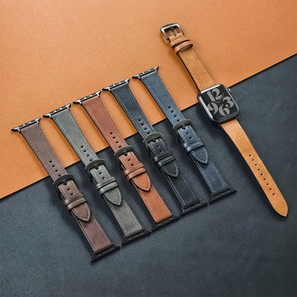 Leather Watch Band for Apple Watch Strap 46mm 49mm 44 45mm 42 40mm 41mm Woman Man Bracelet for iWatch Series 10 9 8 7 6 5Se Band