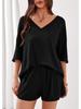 New Women's Casual Two-Piece Set: Loose V-Neck Short-Sleeved Top and Shorts