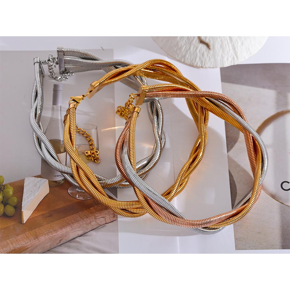Yhpup Trendy Stainless Steel Chain Weave Thick Torques Punk Metal Statement Choker Necklace Attractive Fashion Jewelry