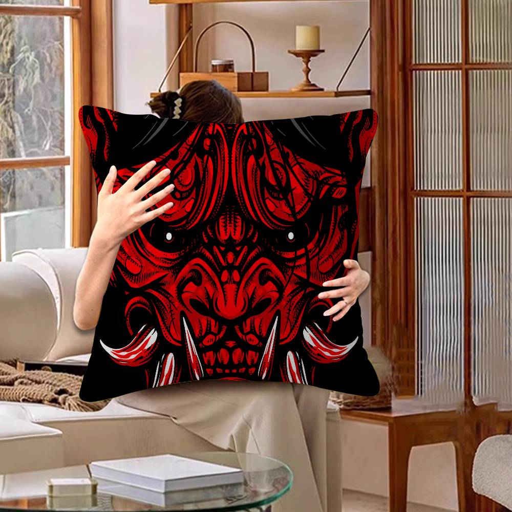 Japanese Samurai Oni Mask Cushion Cover Polyester Sofa Cushions Decorative Throw Pillows Home Decoration Pillowcover