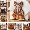 Ghost Pumpkin Centerpiece Halloween Wooden Napkin Holder, Black Cat Decorative Tabletop Tissue Holiday Dining Table Accessories Dispenser, Paper Towel