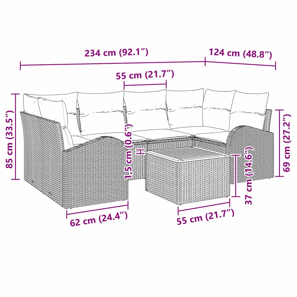 7 Piece Garden Sofa Set with Cushions Gray Poly Rattan