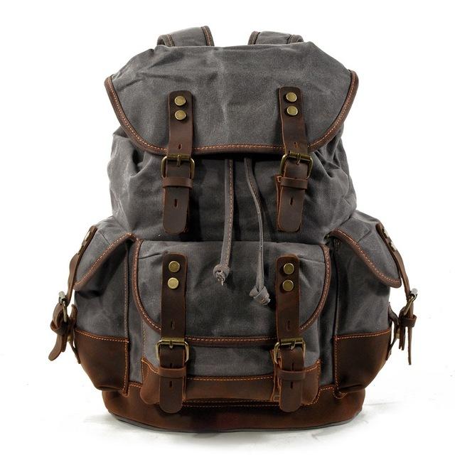 Vintage Canvas Backpacks for Men Laptop Daypacks Waterproof Rucksacks Large Waxed Mountaineering Travel Pack Vintage Backpack