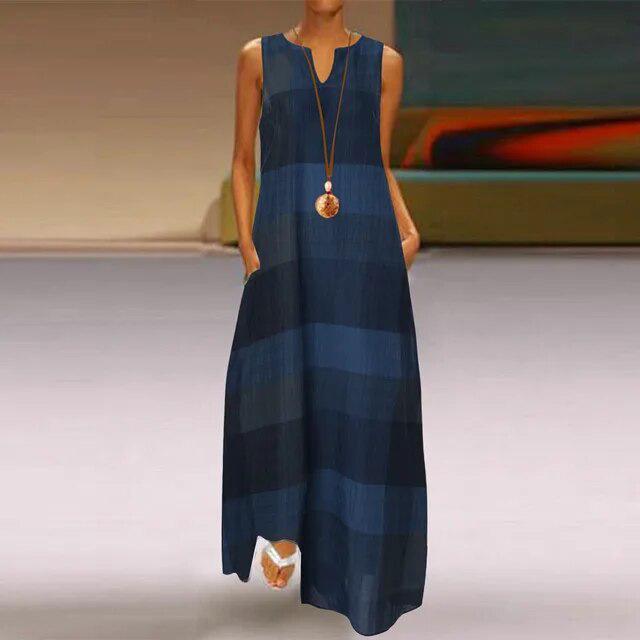 2024 Summer Sleeveless V-Neck Printed Dress for Women: Long, Sexy, European & American Style